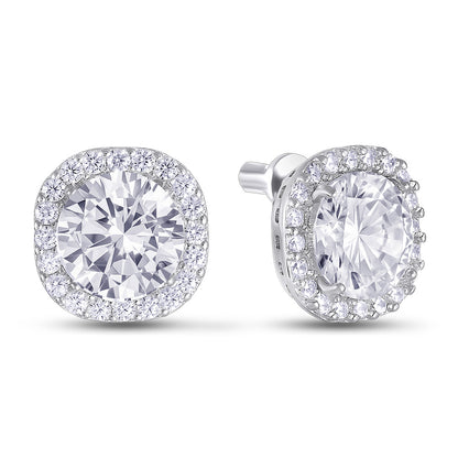 Sterling Silver Stud Earrings | White CZ Modern