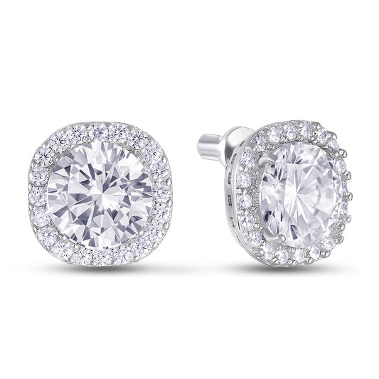 Sterling Silver Stud Earrings | White CZ Modern