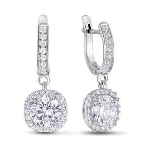Cubic Zirconia Dangle Earrings Round Halo Drop, sterling silver