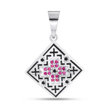 Elegant Sterling Silver Pendant with Black Enamel and Raspberry CZ 2190P