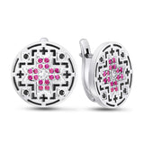Modern Drop Earrings in 925 Silver with Pink Cubic Zirconia and Black Enamel 2190E