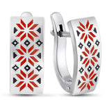 Contemporary 925 Silver Earrings Red and Black Enamel 2191E