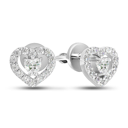 Cubic Zirconia Stud Earrings | Heart Halo Studs | Sterling Silver