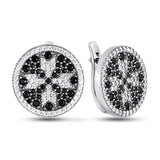 Two Tone CZ 925 Silver Earrings Black & White 2221E