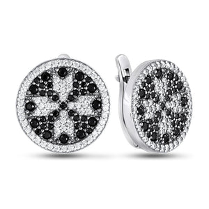 Sterling Silver Earrings Black & White Pavé Disc, sterling silver