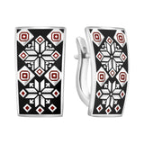 Geometric Red and Black Enamel Earrings in 925 Silver 2229E