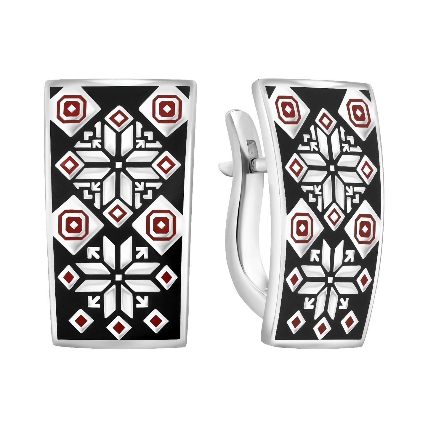 Enamel Earrings | Black Enamel Geometric | Sterling Silver