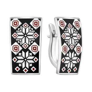 Enamel Earrings Black Enamel Geometric, sterling silver