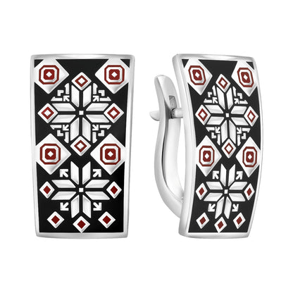 Enamel Earrings | Black Enamel Geometric | Sterling Silver