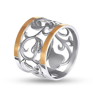 14K Gold Bonded Ring Scroll Vine Band, sterling silver