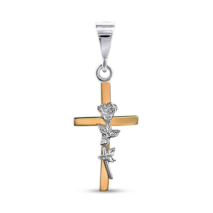 14K Gold Bonded Pendant | Rose Cross | Sterling Silver