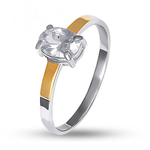 14K Gold Bonded Ring Oval Solitaire Two-Tone, sterling silver