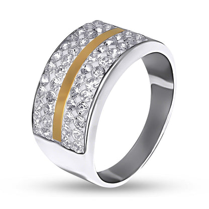 14K Gold Bonded Ring | Crystal Stripe Band | Sterling Silver
