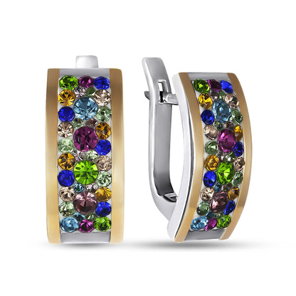 14K Gold Bonded Huggie Earrings Confetti Crystals, sterling silver