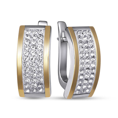 14K Gold Bonded Huggie Earrings Crystal Rails, sterling silver