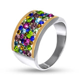 925 Sterling Silver Two-Tone Ring - Gold Plated Stackable Design Marlene with Multicolor Cubic Zirconia - Olivia Star Jewelry 514-1R