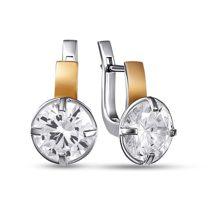 14K Gold Bonded Huggie Earrings Bold Round Solitaire, sterling silver