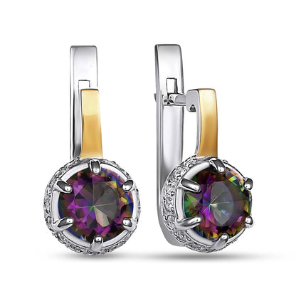 14K Gold Bonded Huggie Earrings Mystic Crown, sterling silver