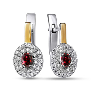 14K Gold Bonded Huggie Earrings Garnet-Colour Halo, sterling silver