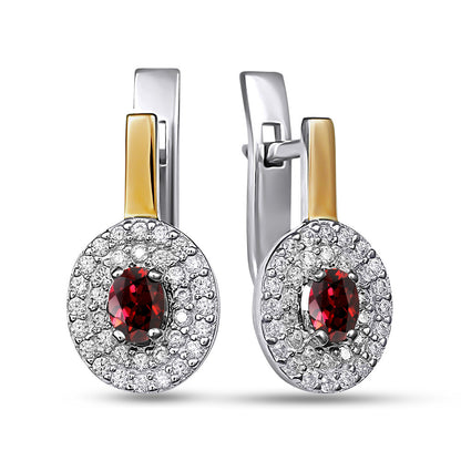 14K Gold Bonded Huggie Earrings Garnet-Colour Halo, sterling silver