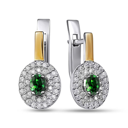 14K Gold Bonded Huggie Earrings Emerald-Colour Halo, sterling silver