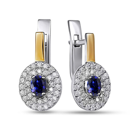 14K Gold Bonded Huggie Earrings Sapphire-Colour Halo, sterling silver