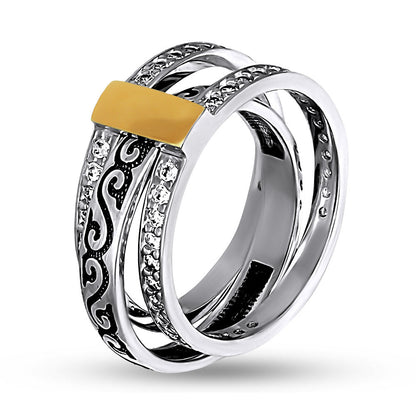 14K Gold Bonded Ring | Ornament Trio Band | Sterling Silver
