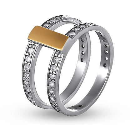 14K Gold Bonded Ring | Bar Bridge Duo | Sterling Silver