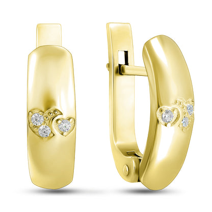 14K Gold Plated Huggie Earrings | Golden Whisper Hearts | Sterling Silver