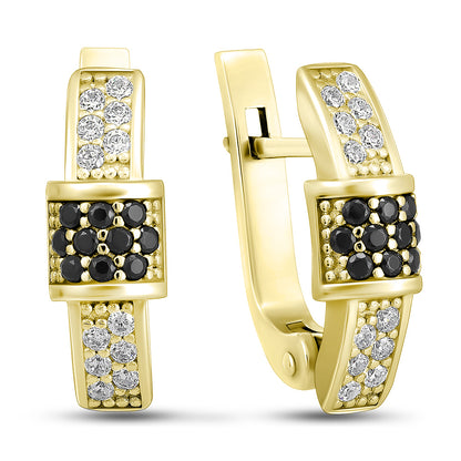 14K Gold Plated Huggie Earrings | Golden Buckle Noir | Sterling Silver