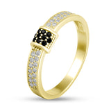Minimalist Gold Plated Silver Ring with Black & White CZ 2004LR