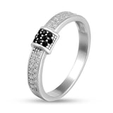 Slim Silver Ring with Black and White Zirconia 2004R