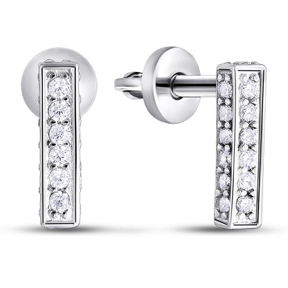 Cubic Zirconia Stud Earrings | Pavé Bar Studs | Sterling Silver