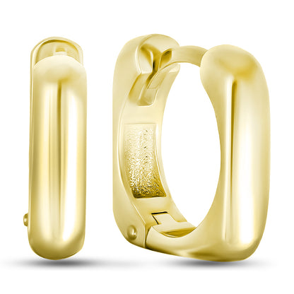 14K Gold Plated Hoop Earrings | Golden Square Huggie | Sterling Silver