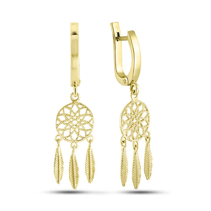 14K Gold Plated Drop Earrings | Golden Dreamcatcher | Sterling Silver