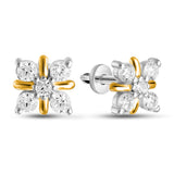 Elegant Two-Tone Silver Stud Earrings with White CZ 2097E