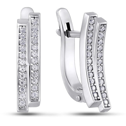 Cubic Zirconia Huggie Earrings | Double Rail Pavé | Sterling Silver