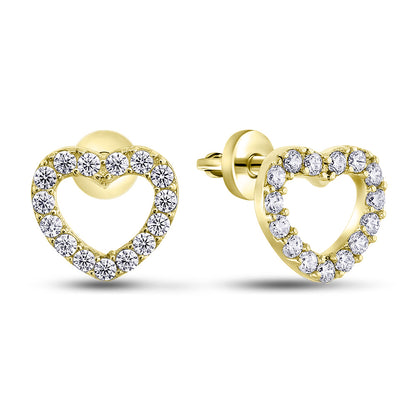 14K Gold Plated Stud Earrings | Golden Open Heart | Sterling Silver