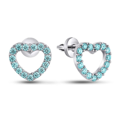 Cubic Zirconia Earrings | Aquamarine Toned Minimalist | Sterling Silver