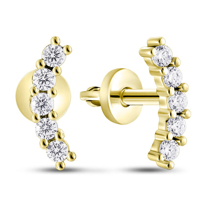 14K Gold Plated Stud Earrings | Golden Arc Climber | Sterling Silver