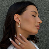 925 Sterling Silver Earrings - White Cubic Zirconia with Gold Coating Timeless Design - Olivia Star Jewelry 2137LE