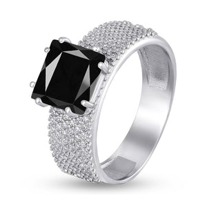 Cubic Zirconia Ring Princess Caviar Noir, sterling silver