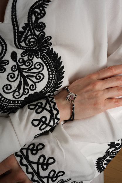 Enamel Bracelet | Black Enamel Elegant | Sterling Silver