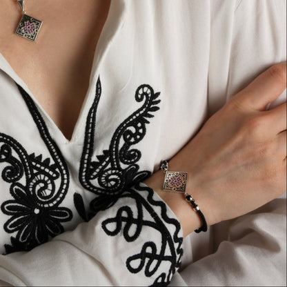 Enamel Bracelet | Black Enamel Elegant | Sterling Silver