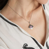 Solid 925 Sterling Silver Geometric Pendant with Pink CZ and Black Enamel - Olivia Star Jewelry - 2190P