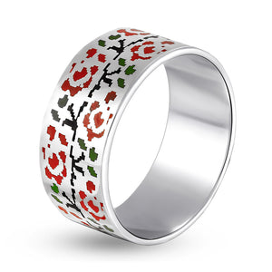 Enamel Ring Vyshyvanka Roses, sterling silver
