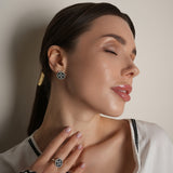 Two Tone CZ 925 Silver Earrings Black & White 2221E