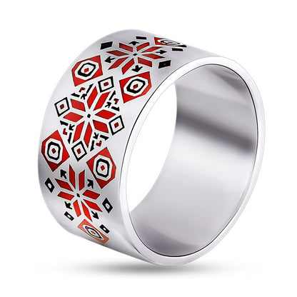 Enamel Ring | Vyshyvanka Red Star | Sterling Silver
