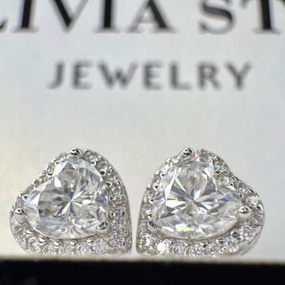 Romantic Moissanite Earrings - Heart-Shaped Studs with Brilliant Sparkle