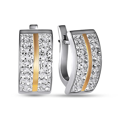 14K Gold Bonded Huggie Earrings Crystal Stripe, sterling silver